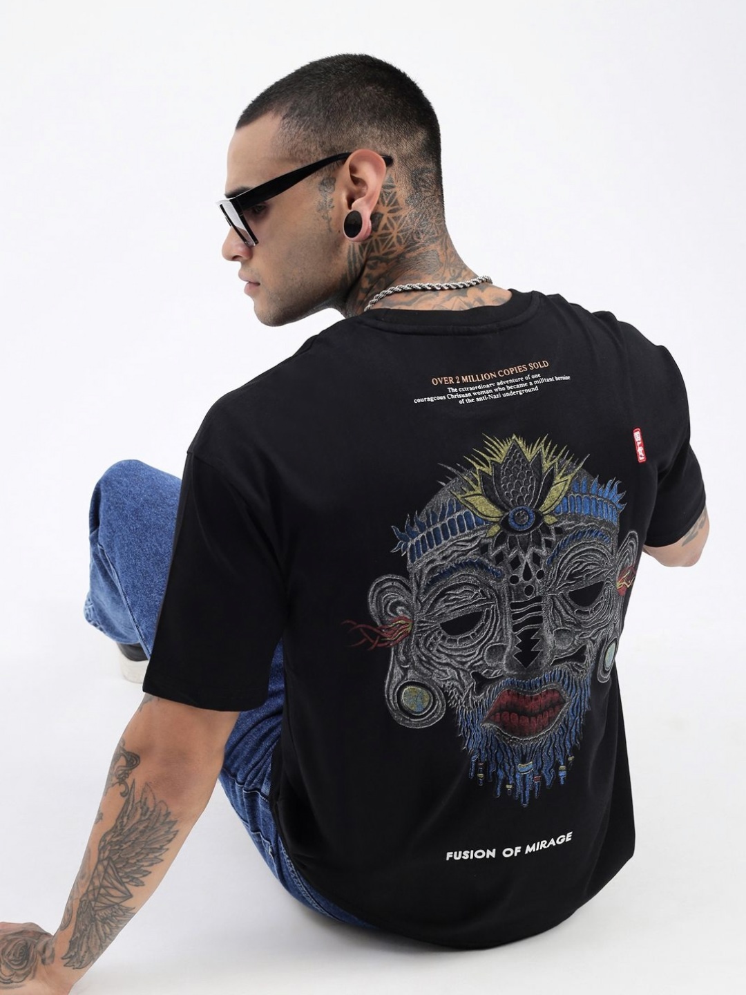 

SHOWOFF Men Graphic Printed Round Neck Cotton Relaxed Fit T-shirt, Black
