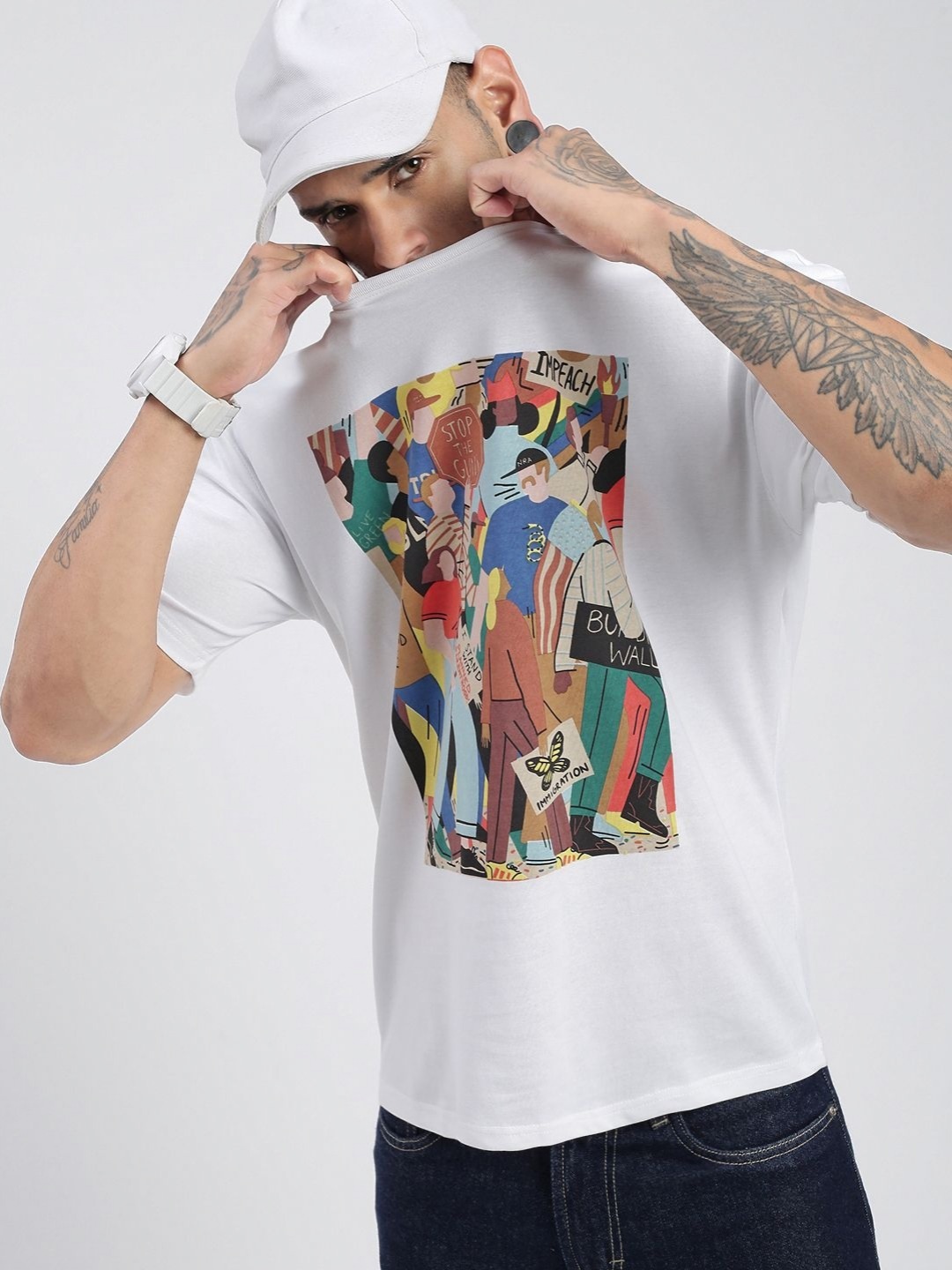 

SHOWOFF Men Graphic Printed Round Neck Cotton Relaxed Fit T-shirt, White