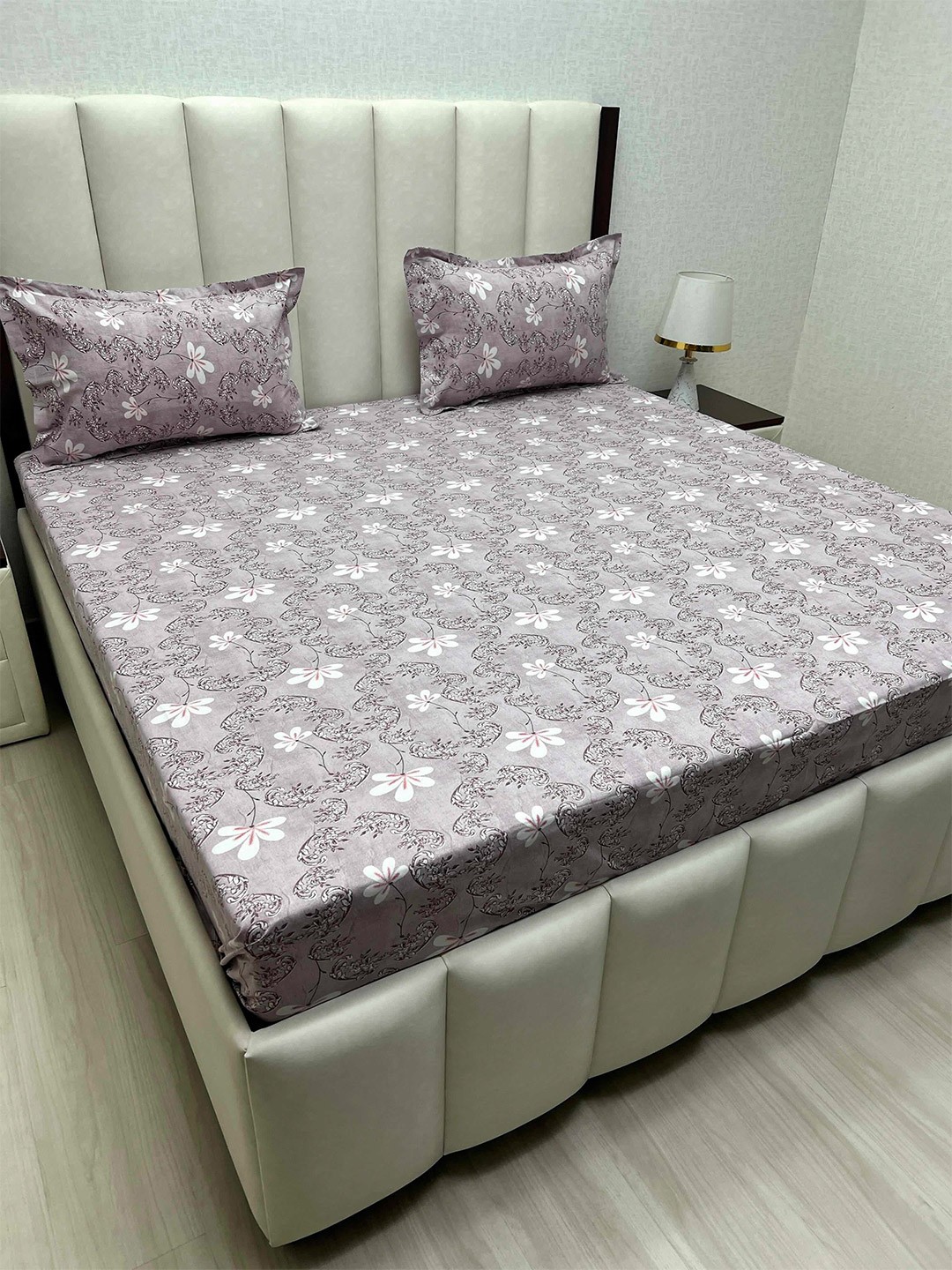 

Pure Decor Cotton Queen Size Double Bedsheet With 2 Pillow Covers 2.28m X 2.54m, Grey