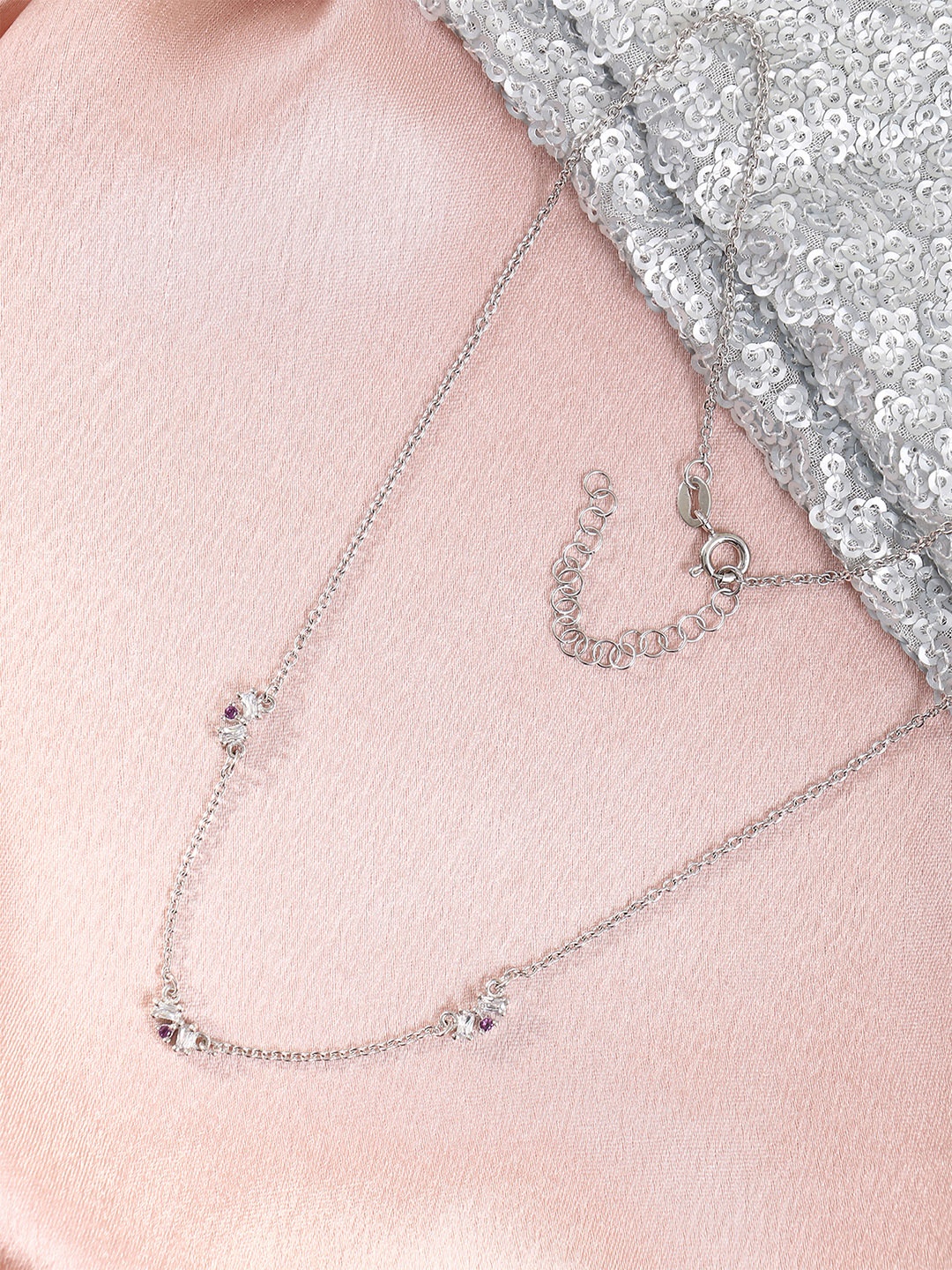 

House of Pataudi 925 Sterling Silver-Plated Stone Studded Necklace