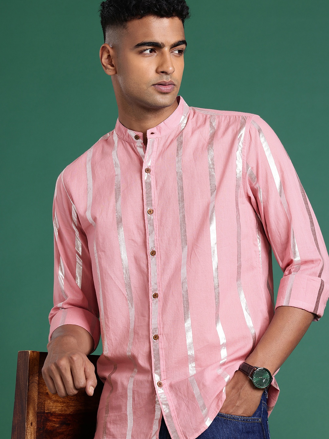 

Sangria Pure Cotton Vertical Striped Casual Shirt, Pink
