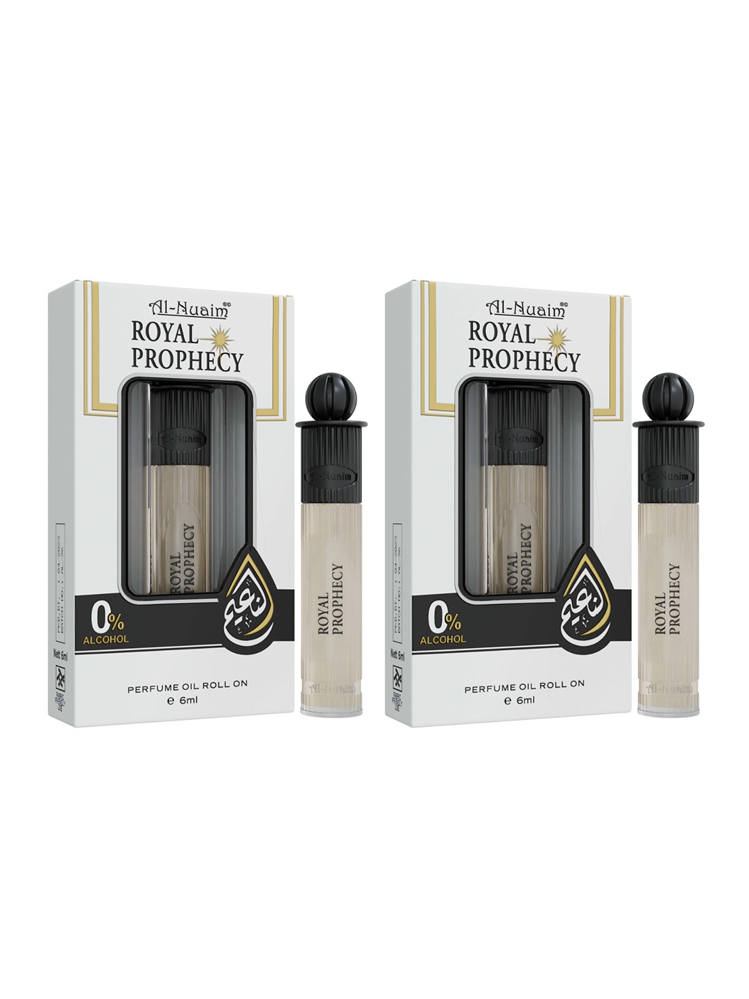 

Al-Nuaim Silver Series Set of 2 Royal Prophecy Alcohol Free Attar Roll-On - 6 ml Each, Black