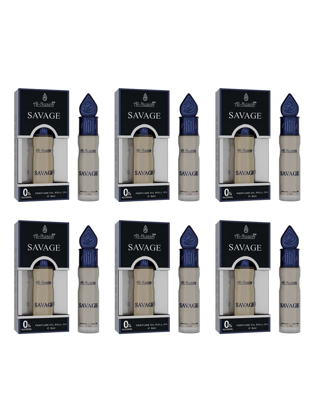 

Al-Nuaim Set of 6 E-Series Savage Alcohol Free Attar Roll-On - 6 ml each, Grey