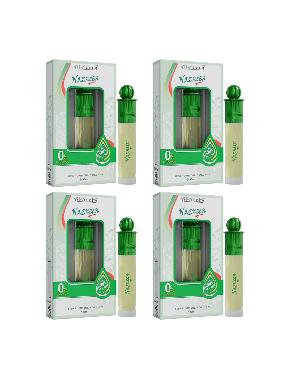 

Al-Nuaim Silver Series Set of 4 Nazneen Alcohol Free Attar Roll-On - 6 ml Each, Yellow