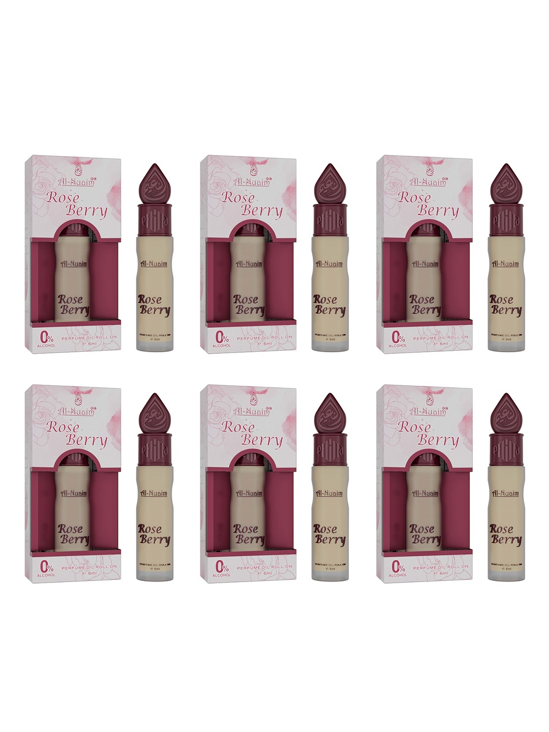 

Al-Nuaim E-Series Set of 6 Rose Berry Alcohol Free Attar Roll-On - 6 ml each, Red