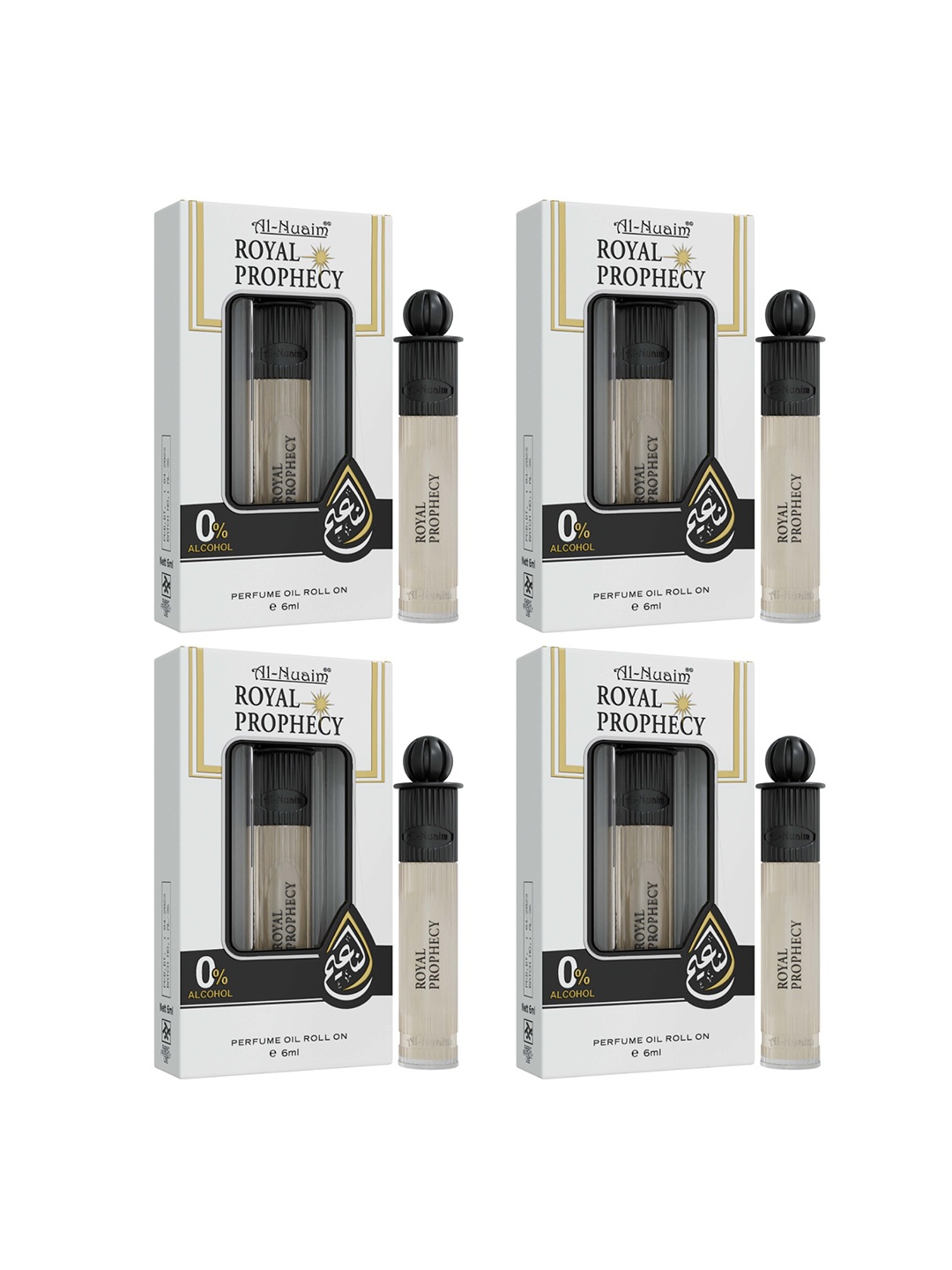 

Al-Nuaim Set Of 4 Royal Prophecy Alcohol Free Attar- 6 ml Each, Black