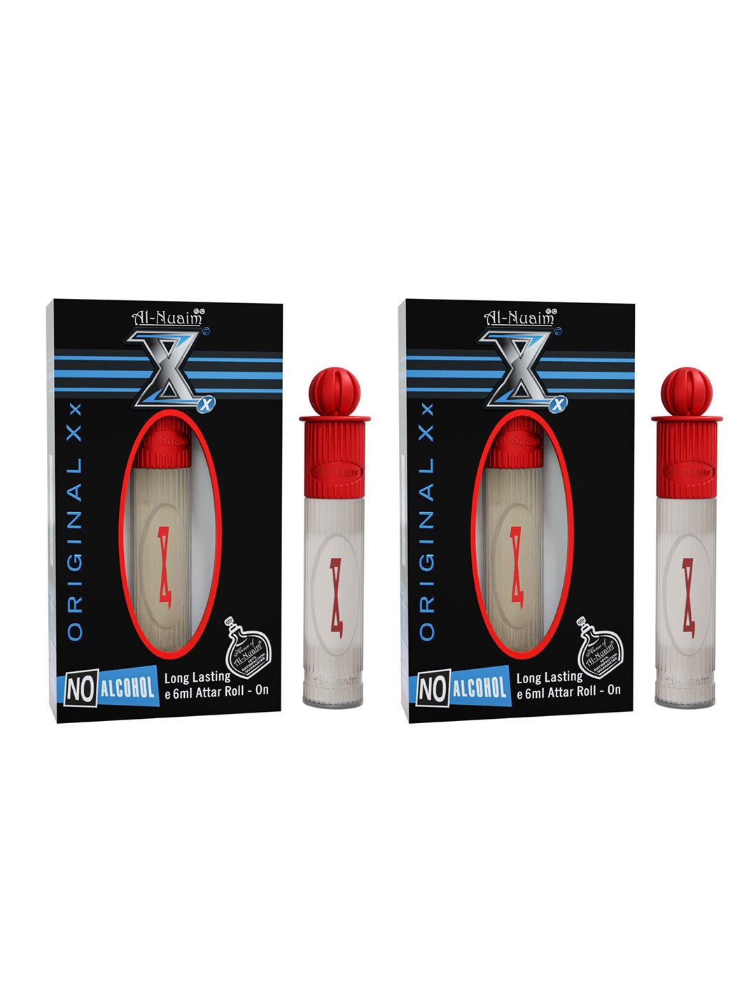 

Al-Nuaim Set of 2 Silver Series Original XX Alcohol Free Attar Roll-On - 6 ml Each, Red
