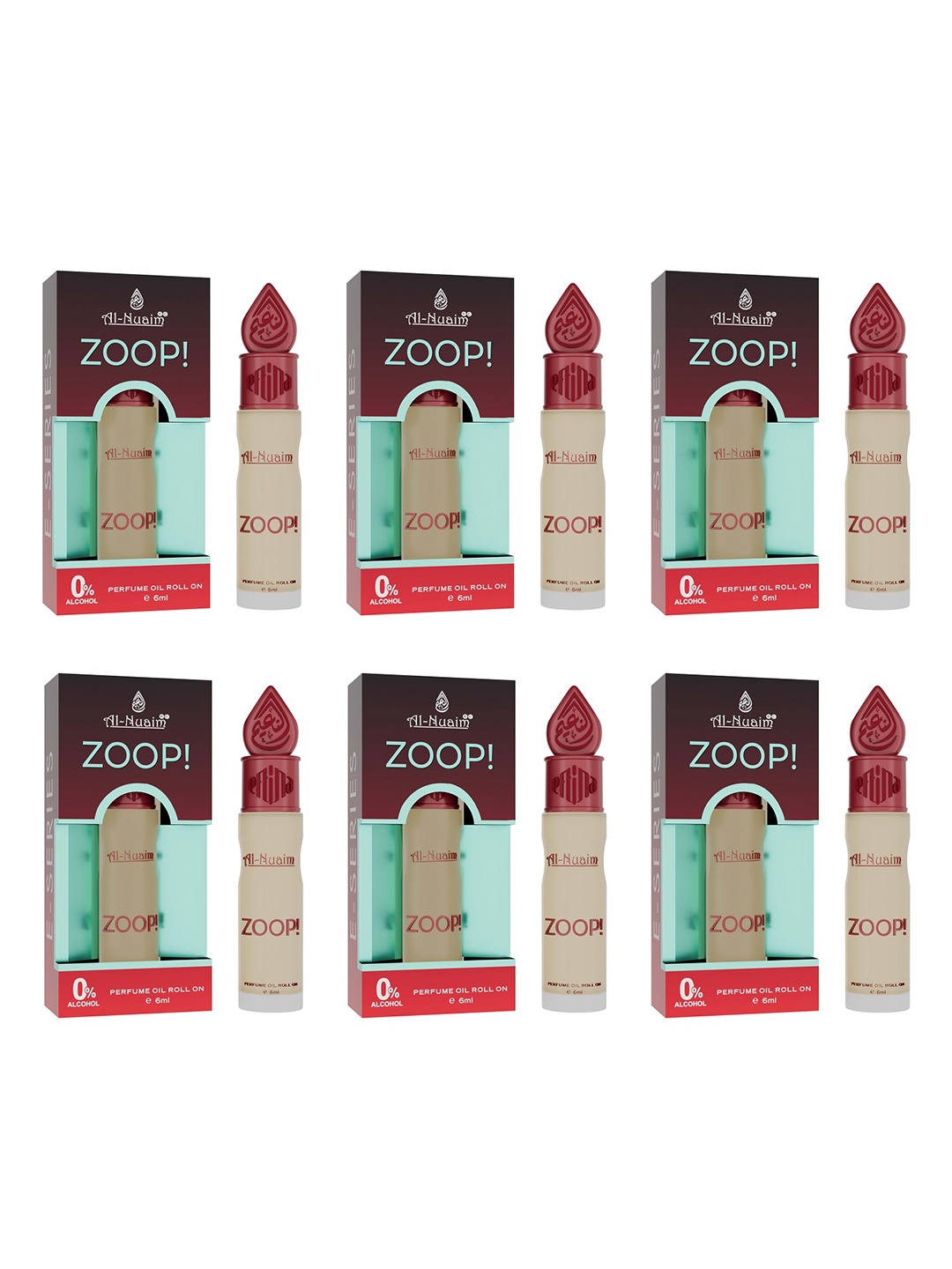 

Al-Nuaim Set Of 6 E-Series Zoop Alcohol Free Attar Roll-On - 6 ml Each, Red