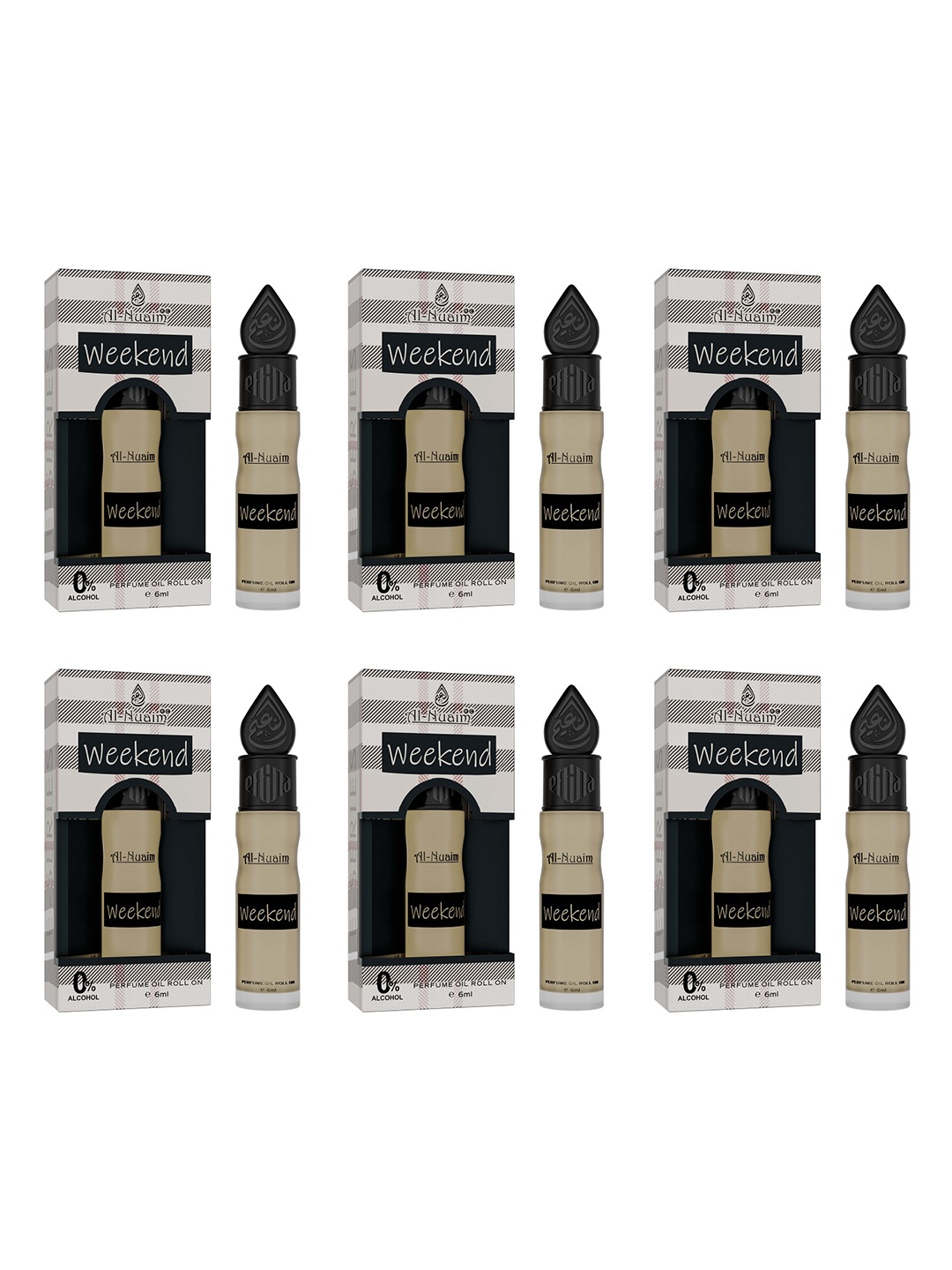 

Al-Nuaim Set of 6 E-Series Weekend Alcohol Free Attar Roll-On - 6 ml Each, Black