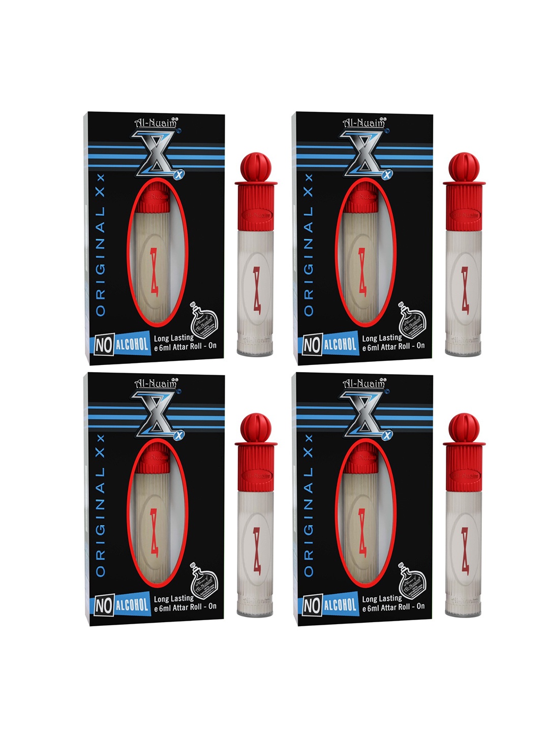 

Al-Nuaim Silver Series Set of 4 Original XX Alcohol Free Attar Roll-On - 6 ml Each, Red