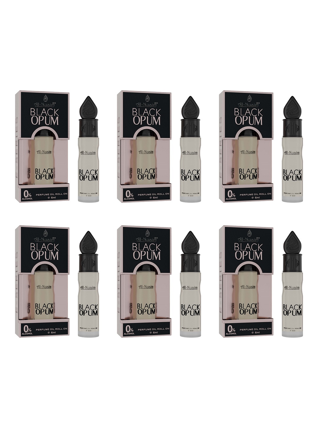

Al-Nuaim Set of 6 E-Series Black Opum Alcohol Free Attar Roll-On - 6 ml Each