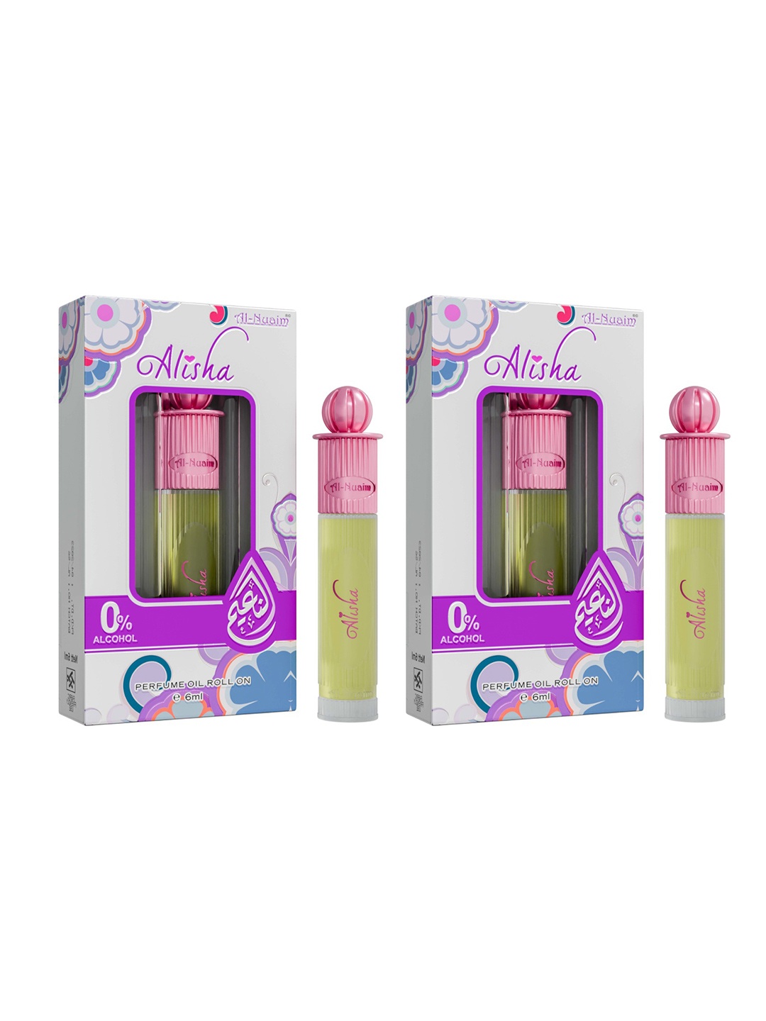 

Al-Nuaim Set of 2 Silver Series Alisha Alcohol Free Attar Roll-On - 6 ml Each, Pink