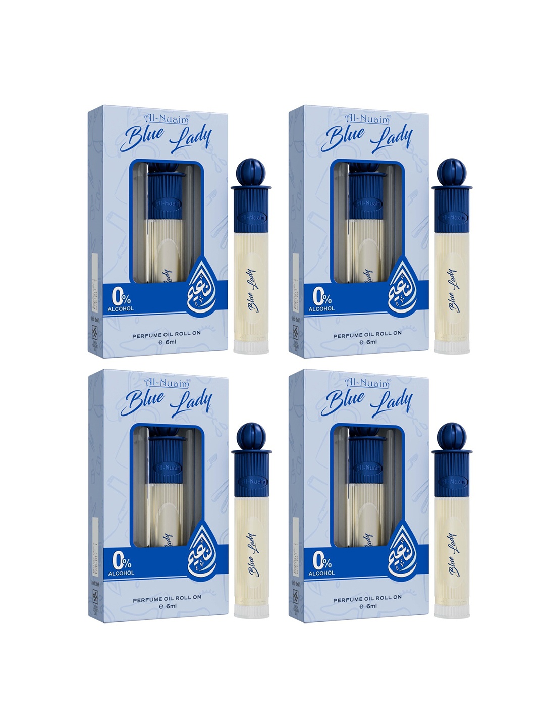 

Al-Nuaim Silver Series Set of 4 Blue Lady Alcohol Free Attar Roll-On - 6 ml Each