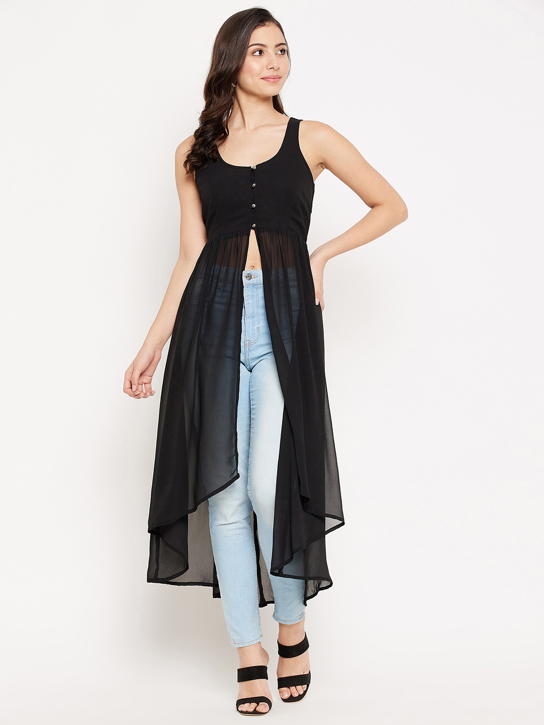

WineRed Women Solid Longline Top, Black