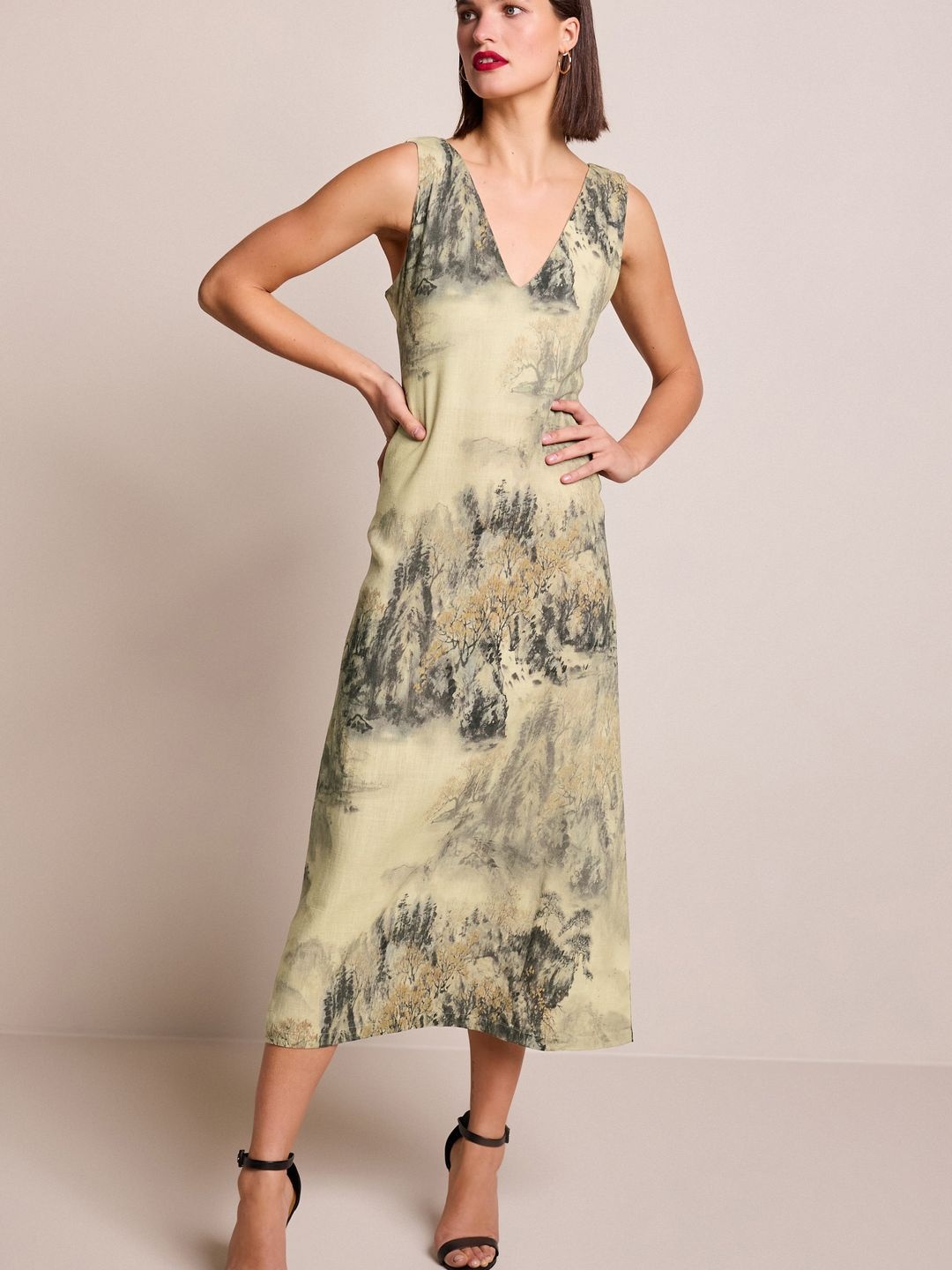 

NEXT Print A-Line Midi Dress, Brown