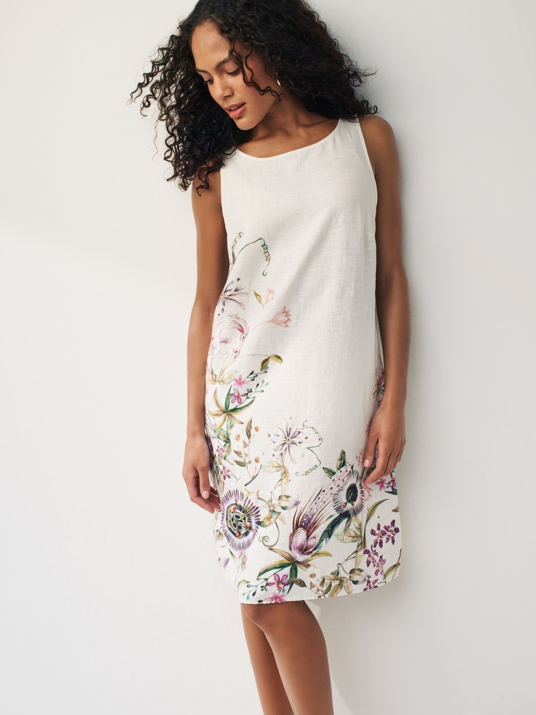 NEXT Floral Print A-Line Dress, Off white