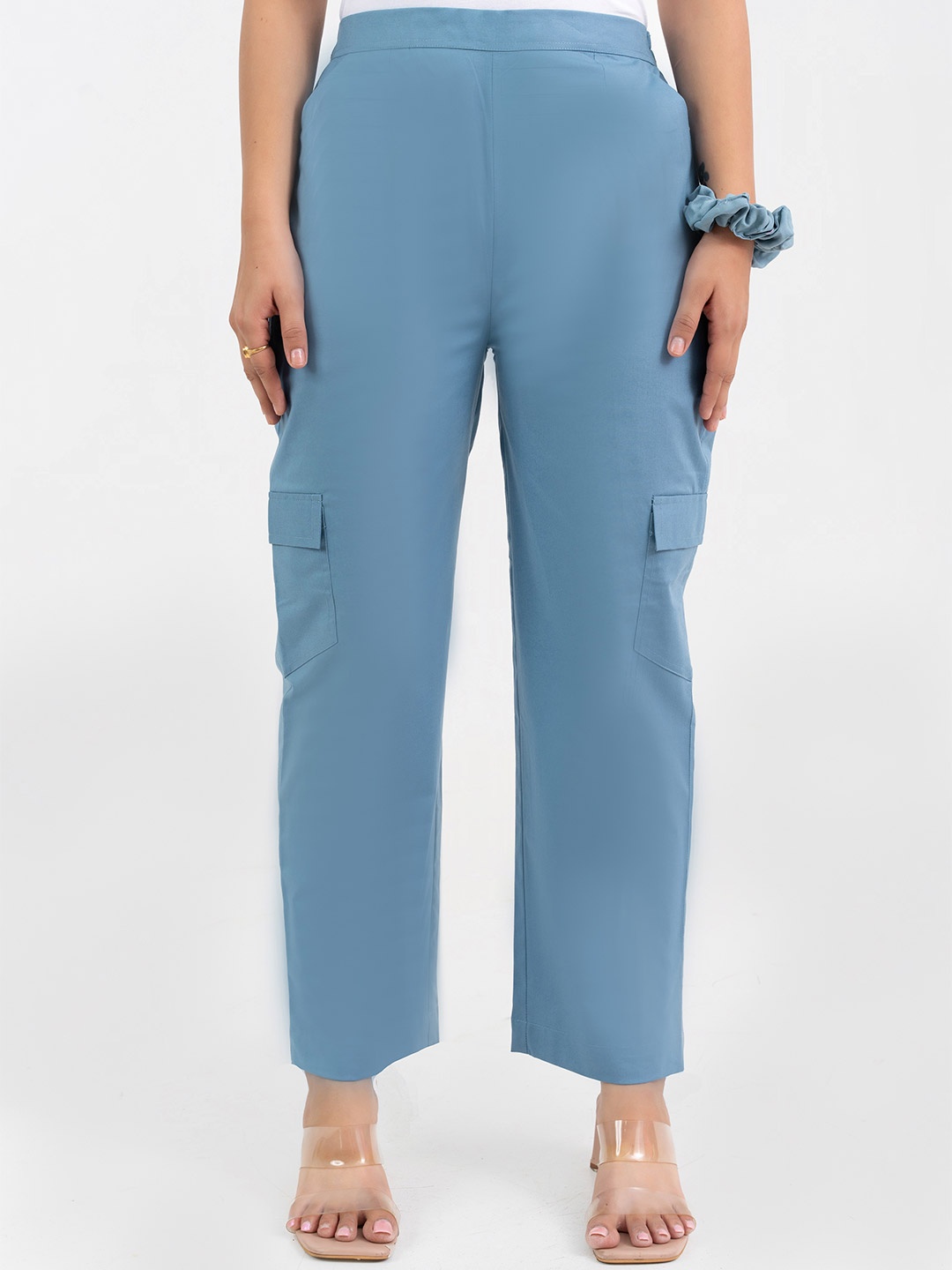 

GULABOSITABO Women Pure Cotton Cargo Trousers, Blue