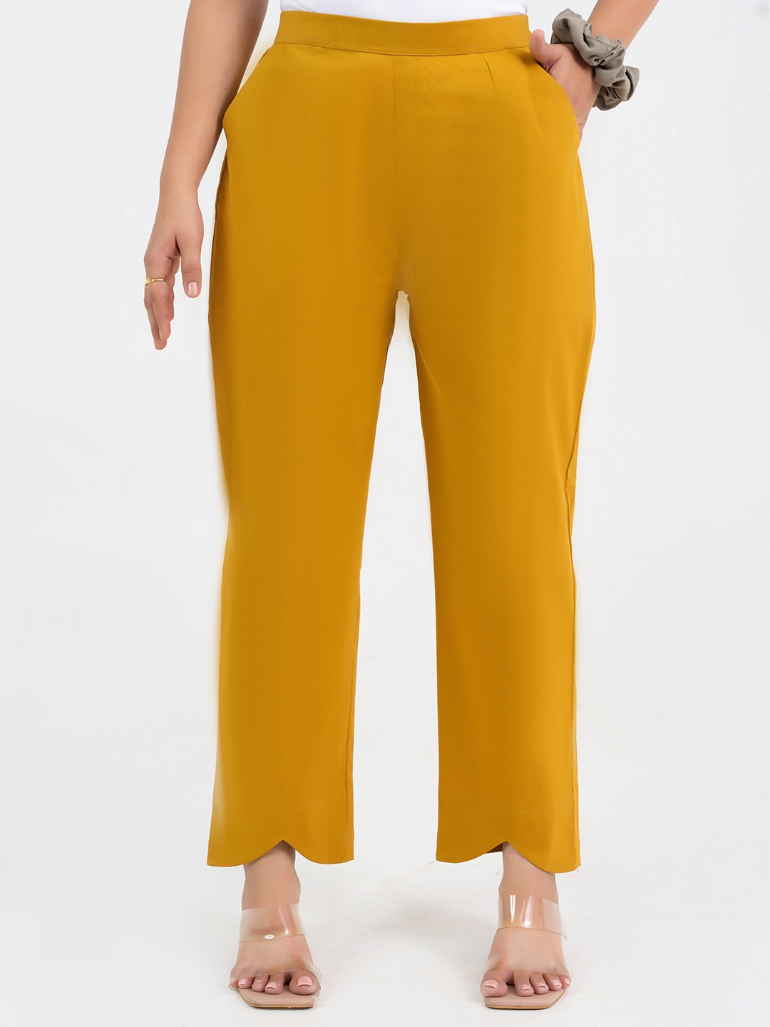 

GULABOSITABO Women Pure Cotton Straight Fit Trousers, Mustard