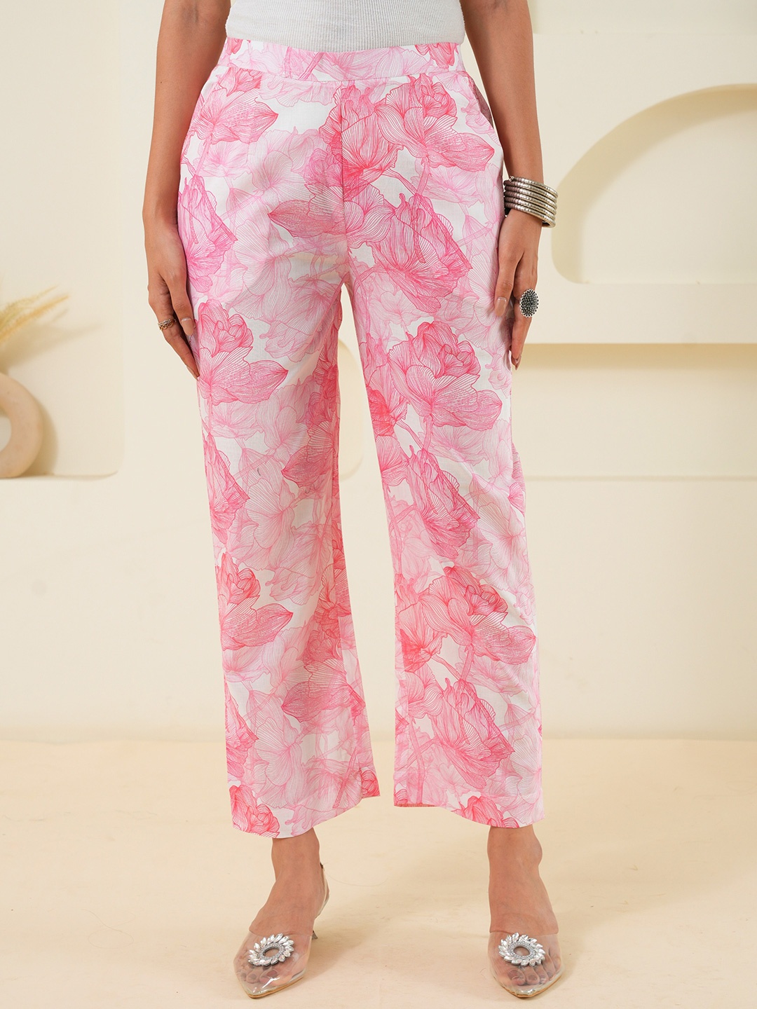

GULABOSITABO Women Pure Cotton Printed Trousers, Pink