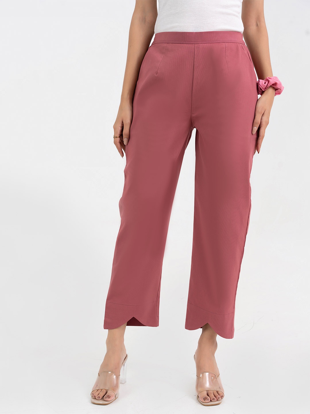 

GULABOSITABO Women Pure Cotton Straight Fit Trousers, Pink