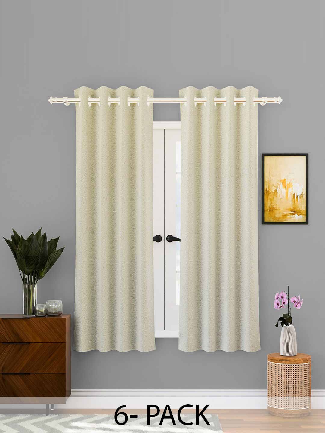 

Kuber Industries Cream 6 Pieces Self Design Cotton Window Curtains