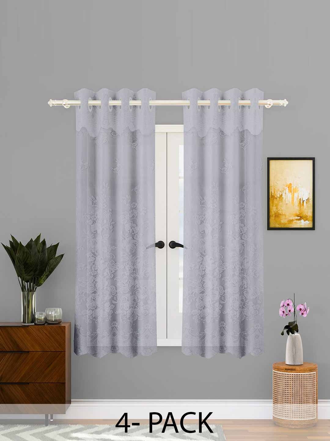 

Kuber Industries Grey 4 Pieces Self Design Cotton Window Curtains