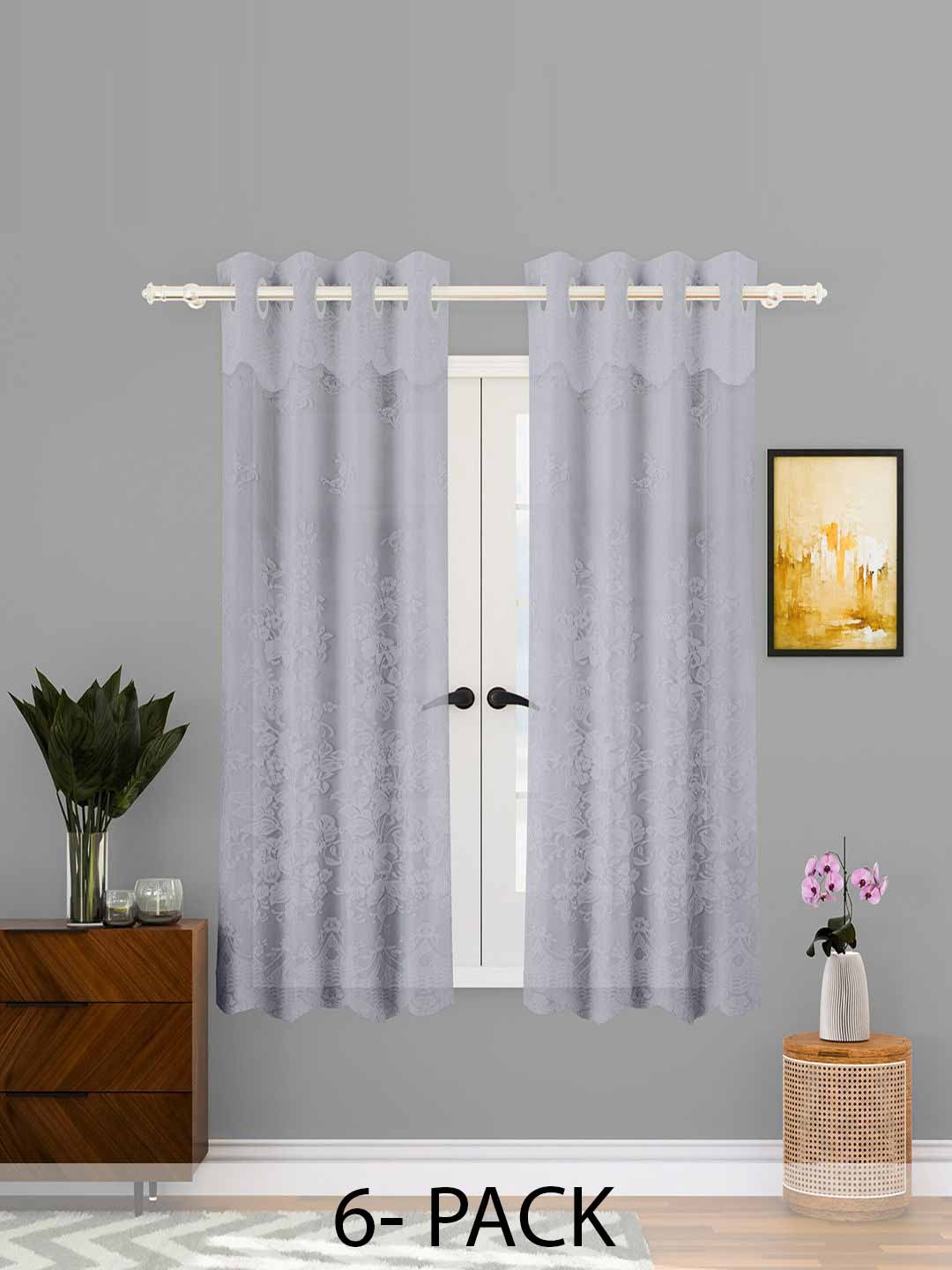

Kuber Industries Grey 6 Pieces Self Design Cotton Window Curtains