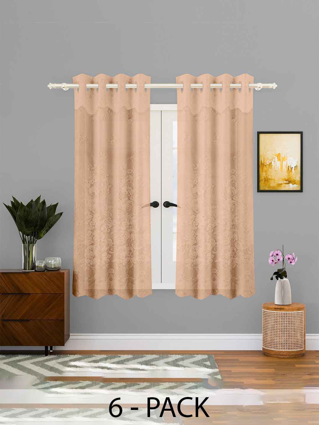 

Kuber Industries Gold-Toned 6 Pieces Self Design Cotton Window Curtains