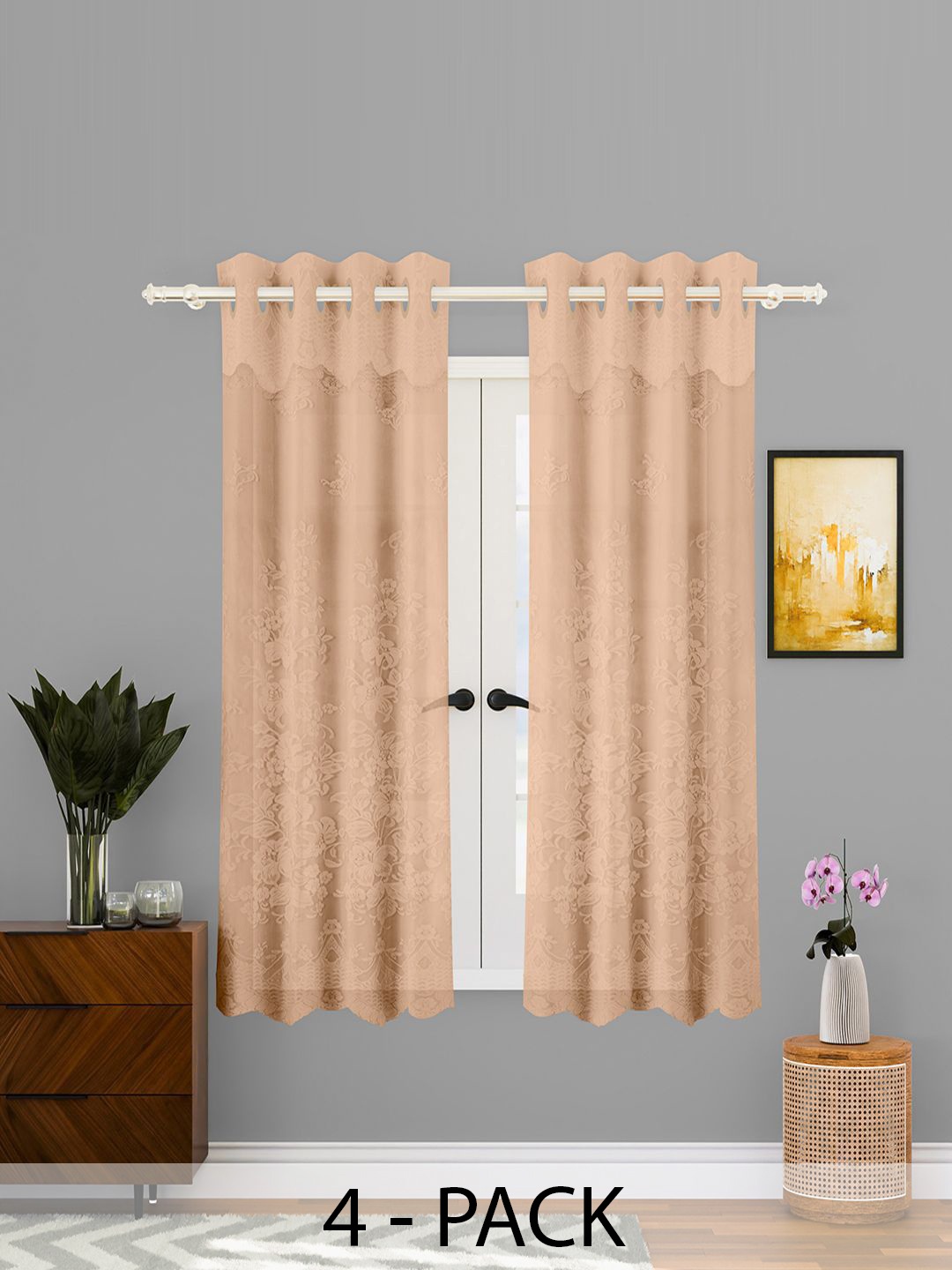 

Kuber Industries Gold-Toned 4 Pieces Self Design Cotton Window Curtains