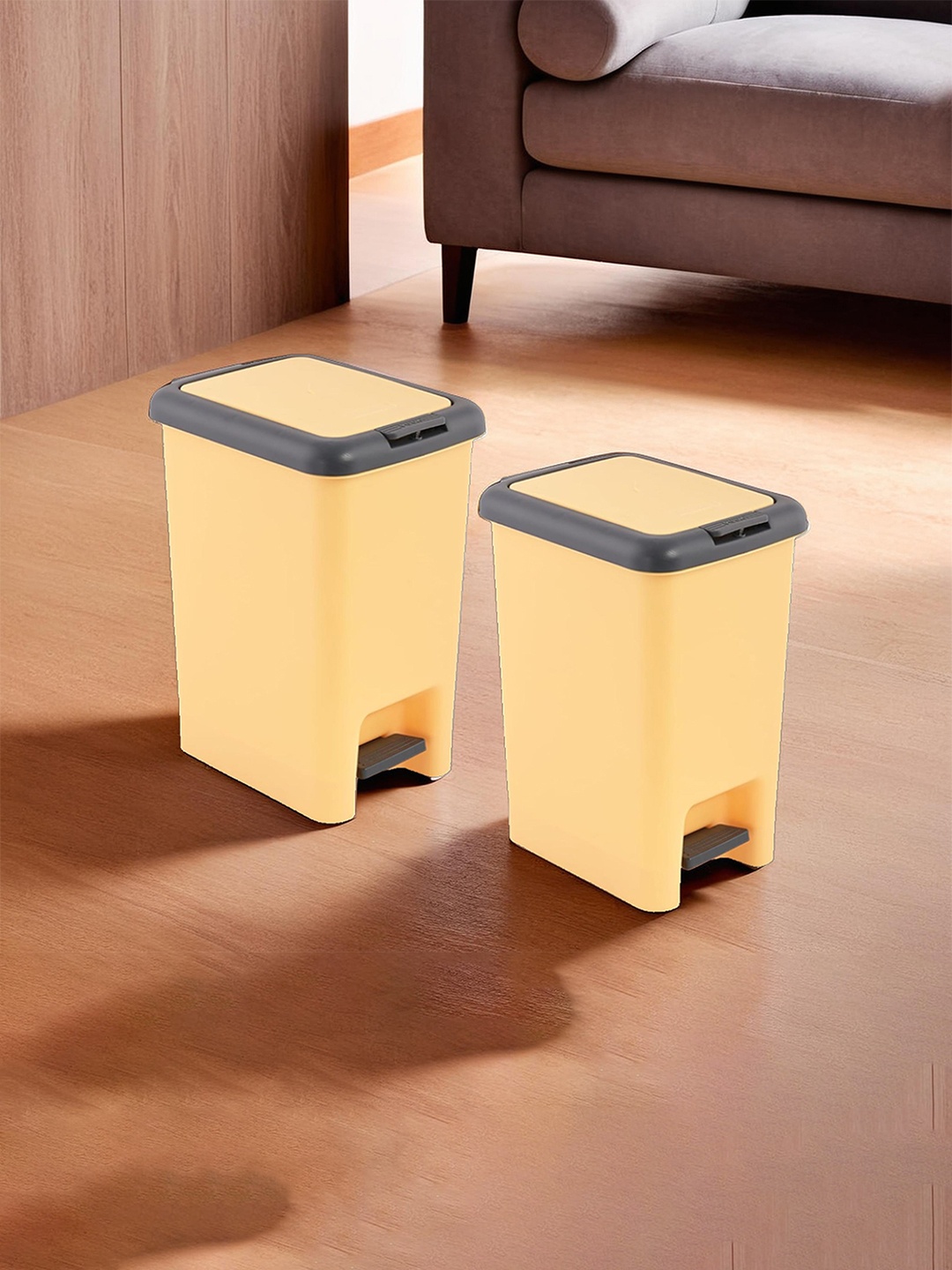 

Kuber Industries Yellow & Grey 2 Pieces Pedal Dust Bins 6.5L Each