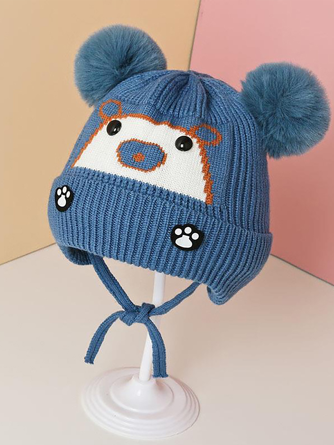 

SYGA Kids Bear Head Knitted Winter Hat with Ear Protection, Blue