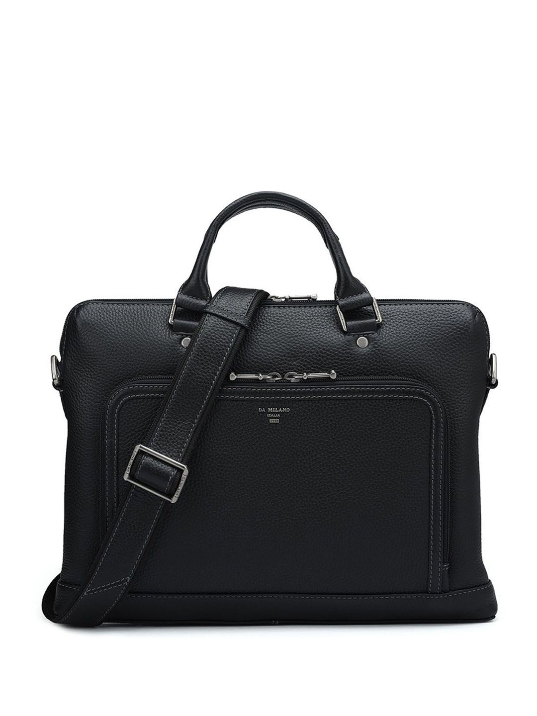 

Da Milano Unisex Textured Leather Laptop Bag, Black