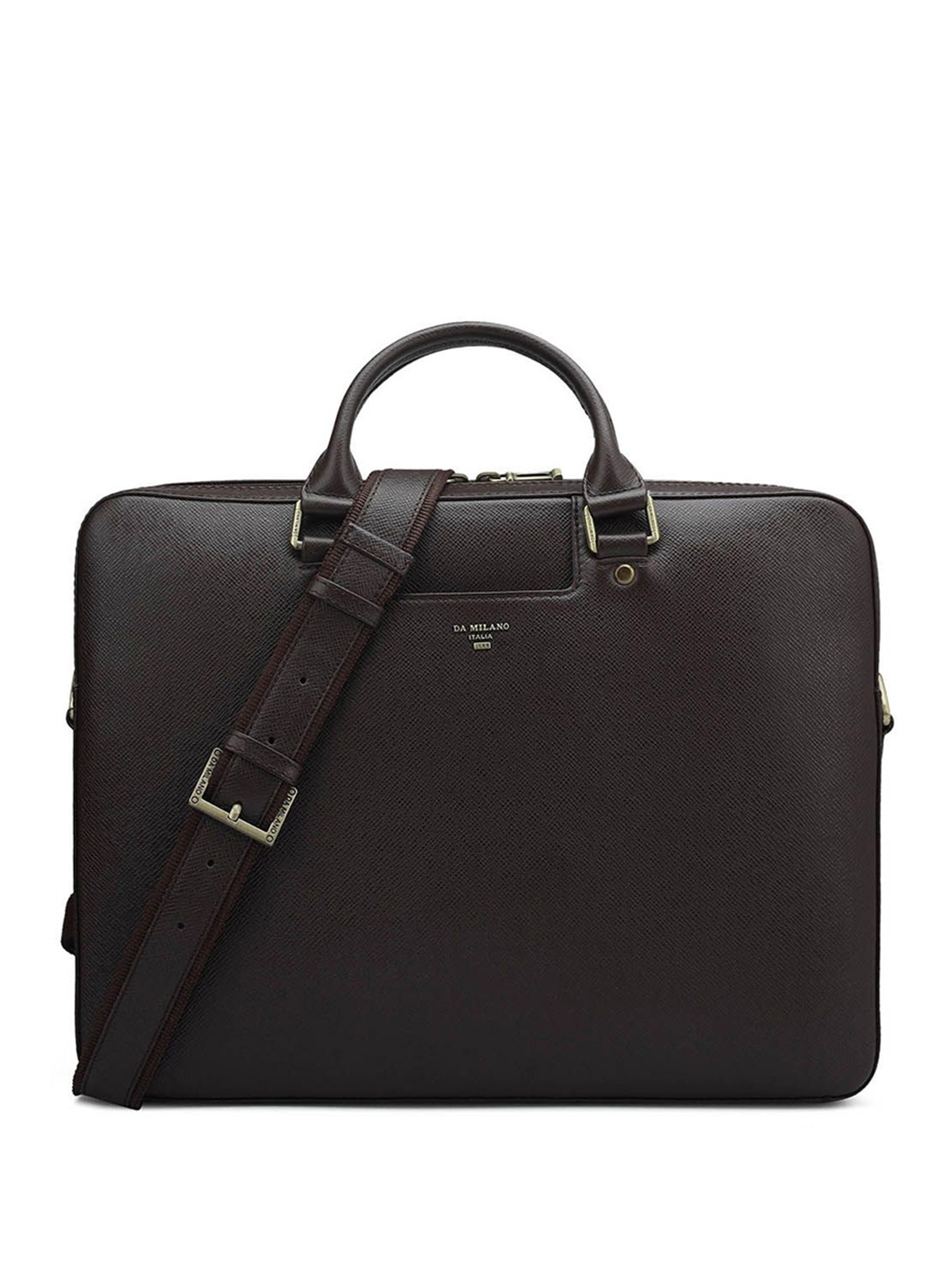 

Da Milano Unisex Textured Leather Laptop Bag, Brown