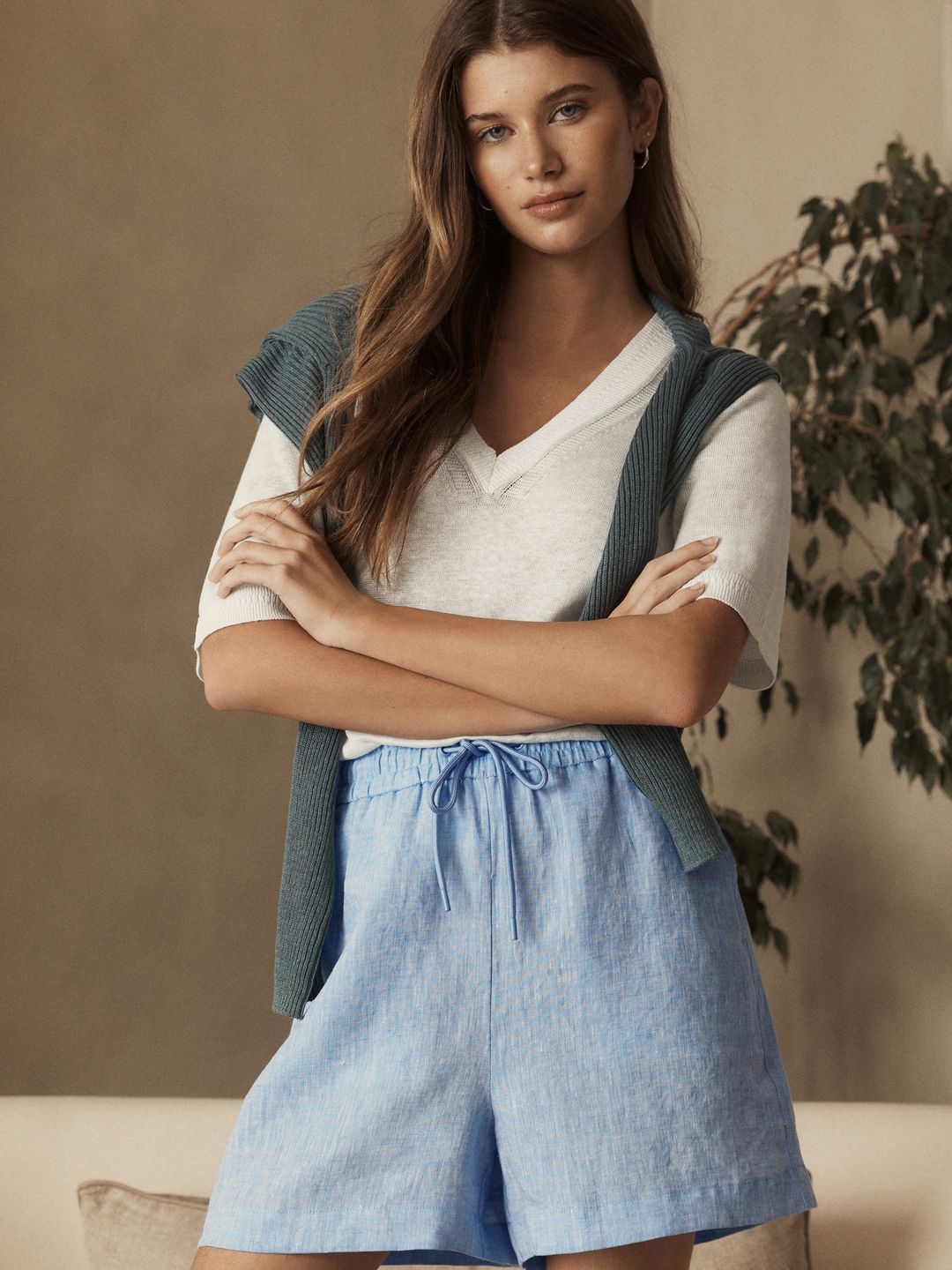 NEXT Women Linen Shorts, Blue