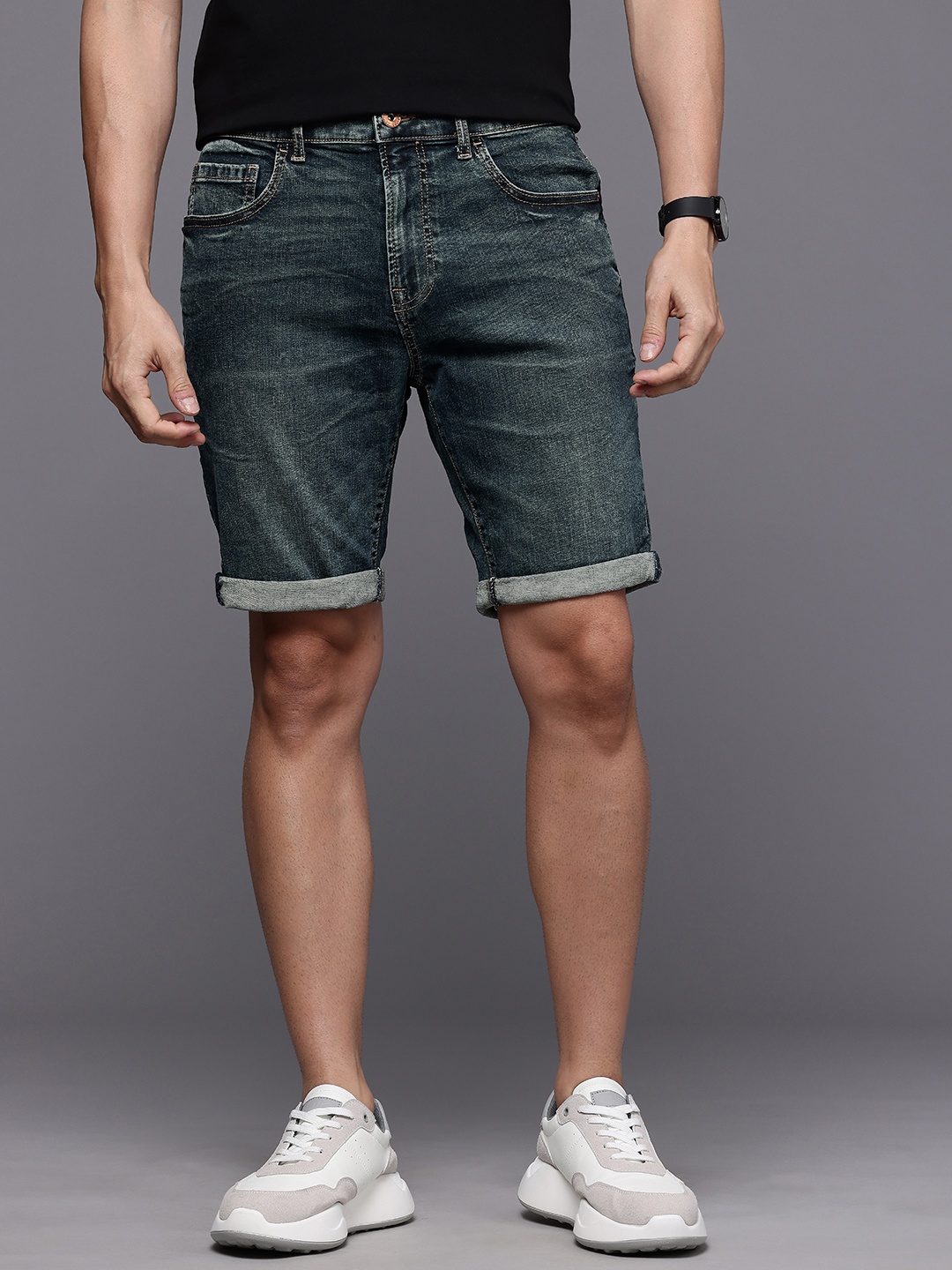 

NEXT Men Slim Fit Denim Shorts, Blue