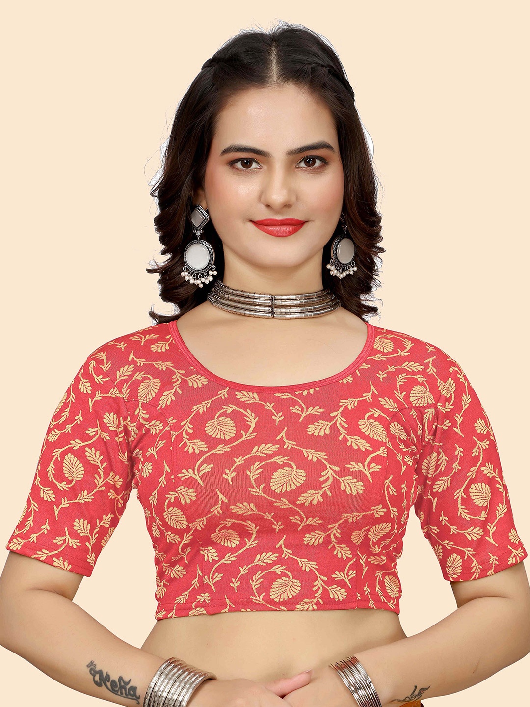 

SHREEJI DESIGNER Stretchable Saree Blouse, Red