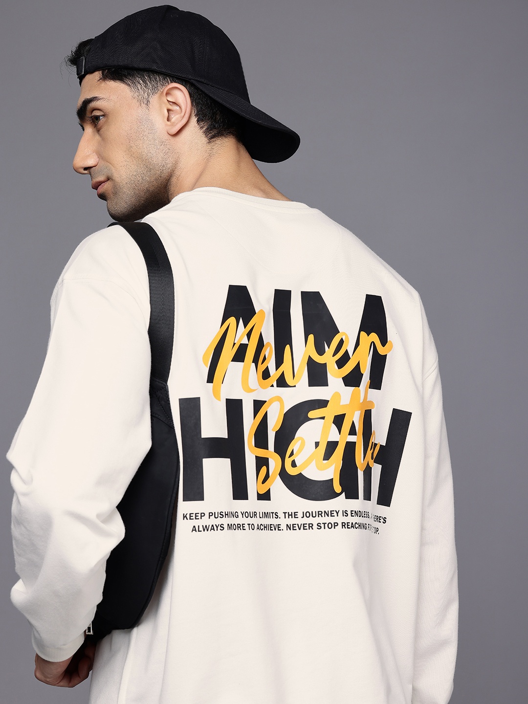 

HRX by Hrithik Roshan Typography Printed Oversized Sweatshirt, Off white