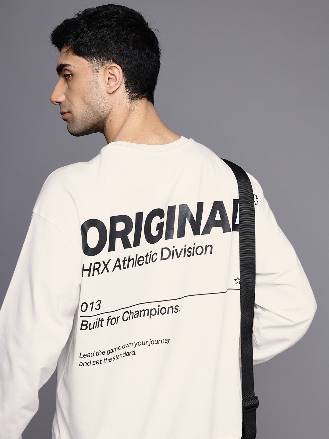 HRX by Hrithik Roshan Typography Printed Oversized Sweatshirt, Off white