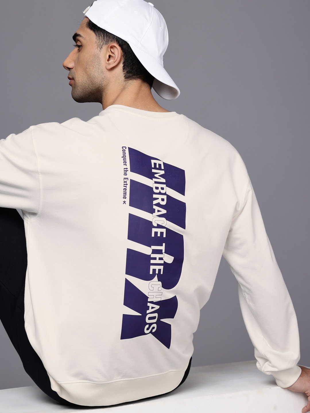 

HRX by Hrithik Roshan Typography Printed Oversized Sweatshirt, Off white