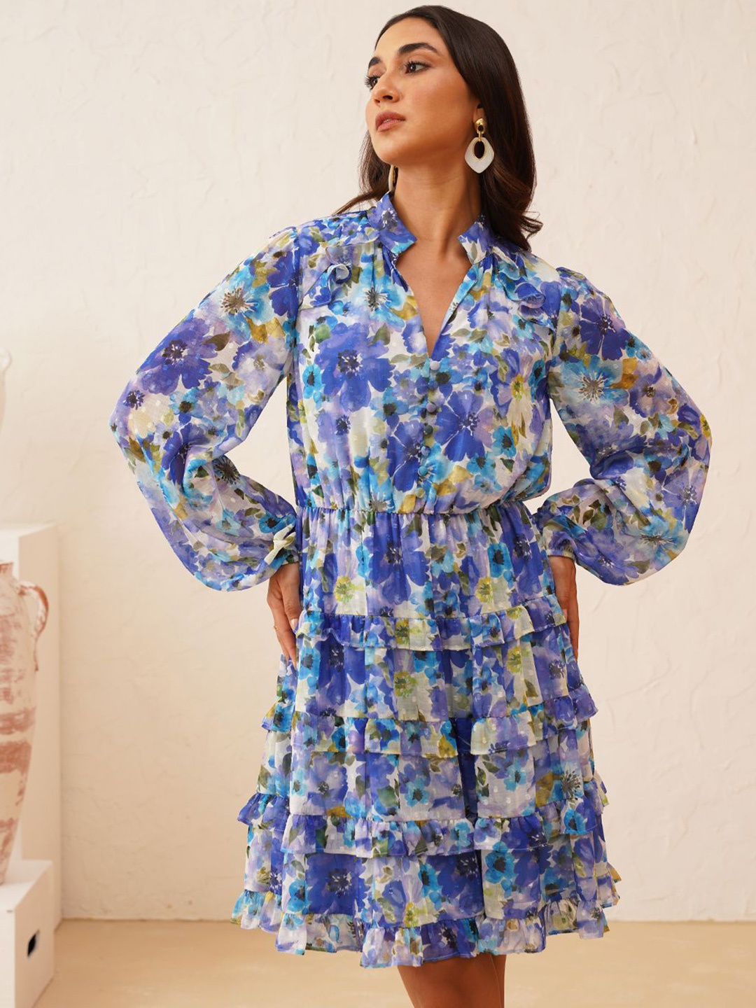 

Beatnik Women Floral Printed Fit & Flare Dress, Blue