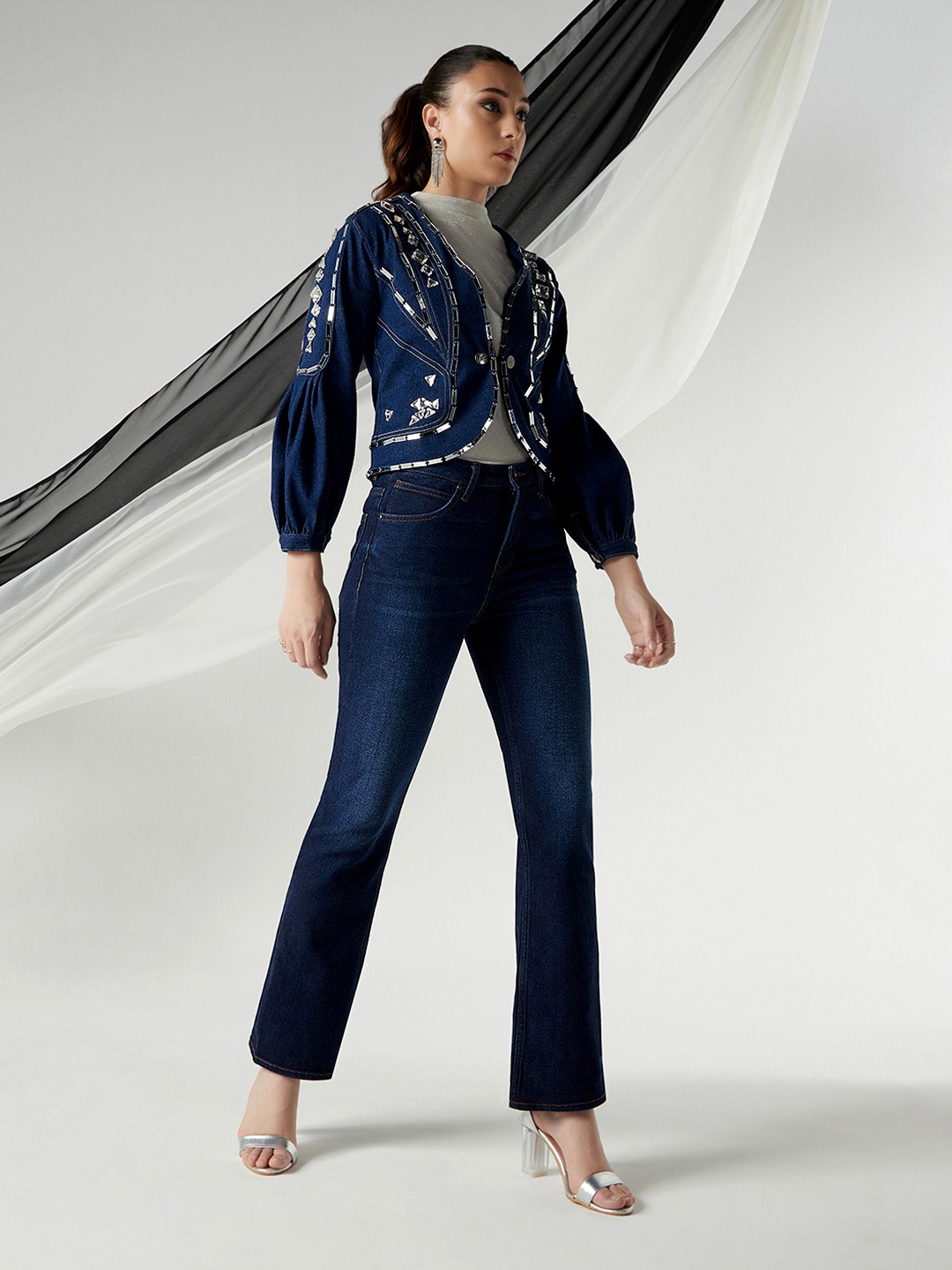 

Lee X Suneet Varma Women Stone Embellishment Jacket, Navy blue
