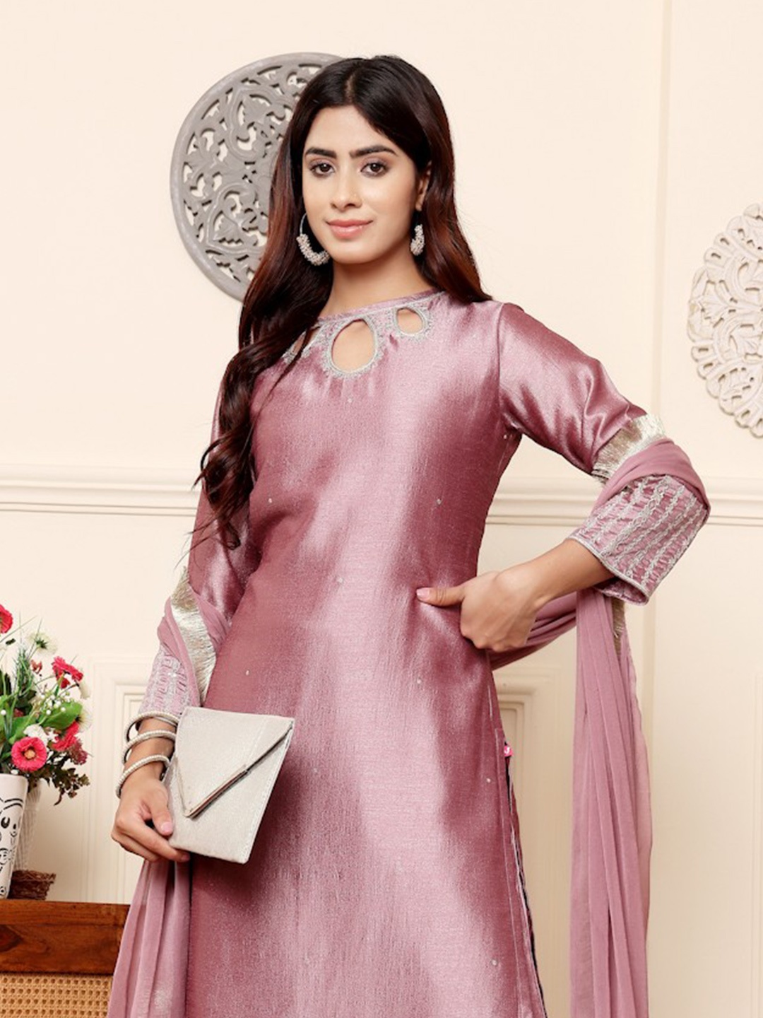 

Varanga Lavender Sequinned Straight Kurta with Trousers & Dupatta