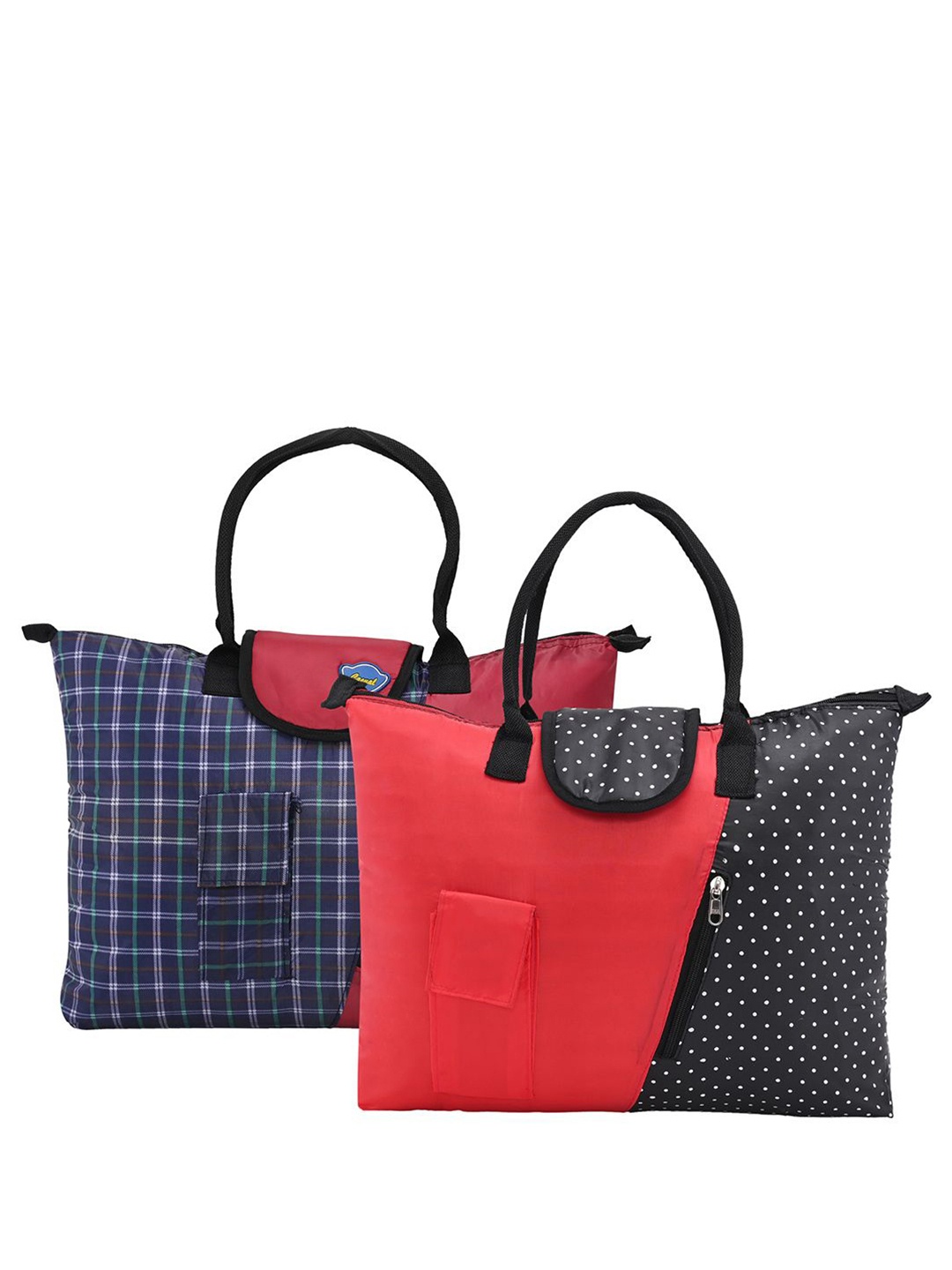 

Kuber Industries Women Pack Of 2 Checked Shopper Handheld Bags, Maroon