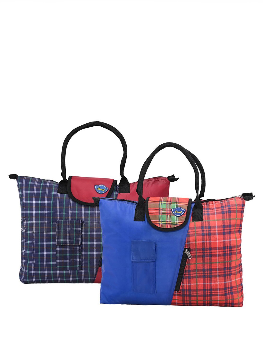 

Kuber Industries Unisex Pack Of 2 Checked Shopper Handheld Bags, Navy blue