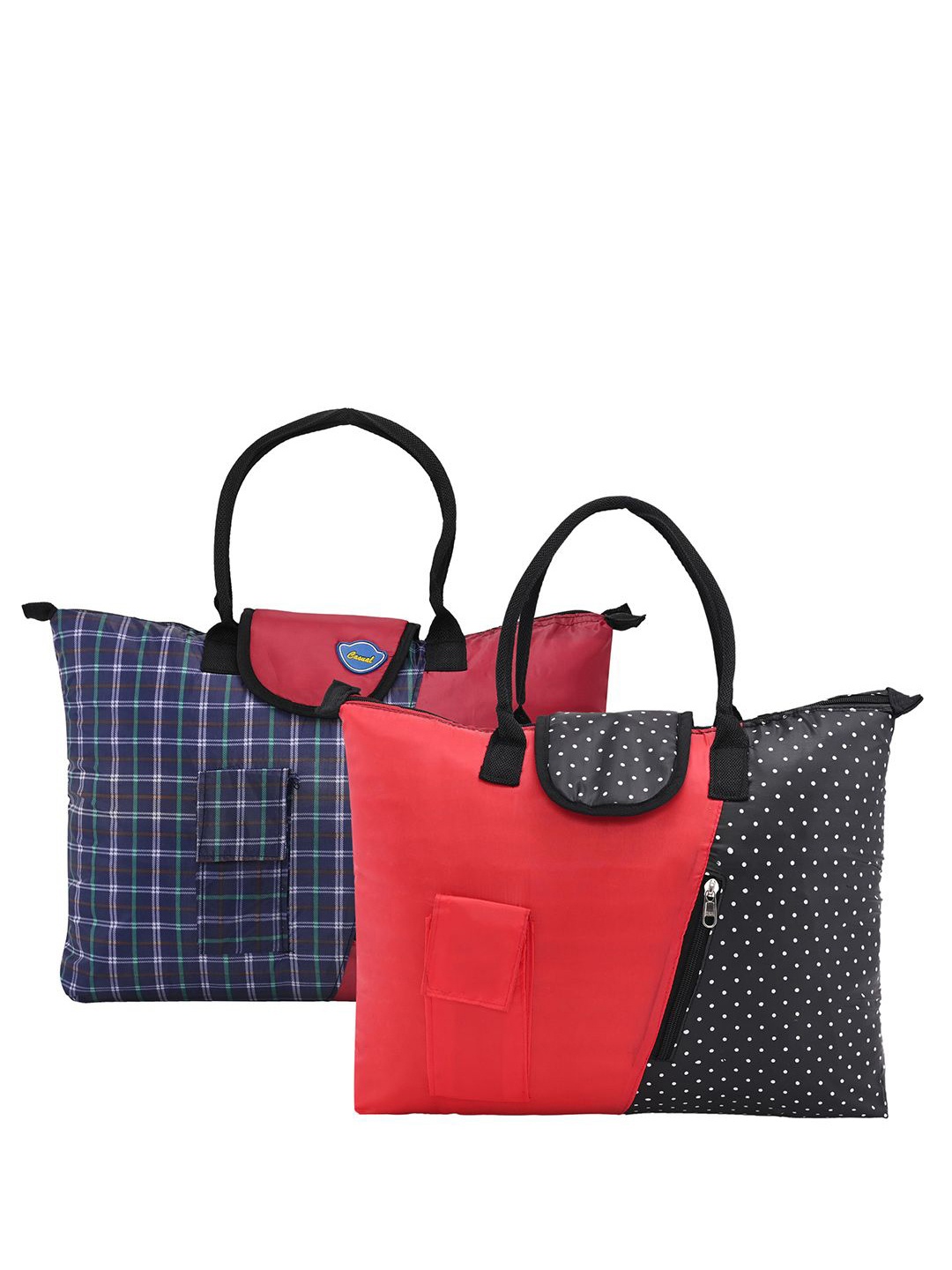 Kuber Industries Women Pack Of 2 Checked Shopper Handheld Bags, Maroon