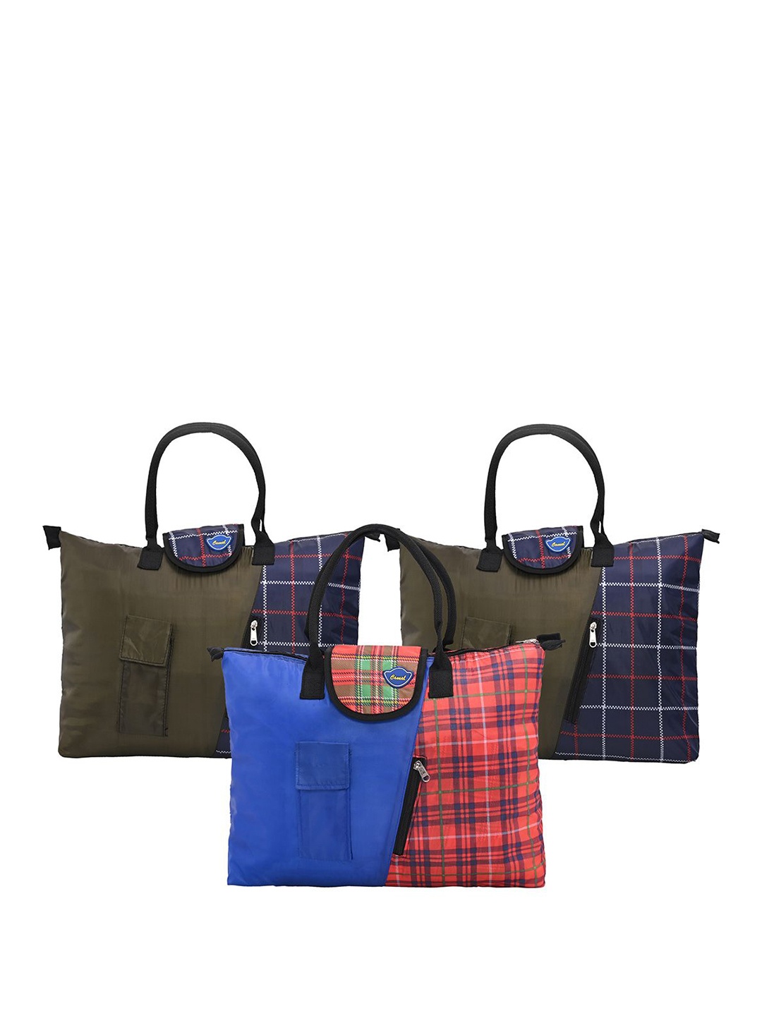 

Kuber Industries Women Pack Of 3 Checked Shopper Handheld Bags, Olive