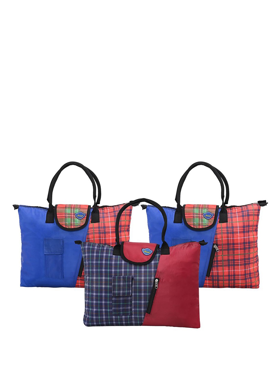 

Kuber Industries Women Pack Of 3 Checked Shopper Handheld Bags, Blue