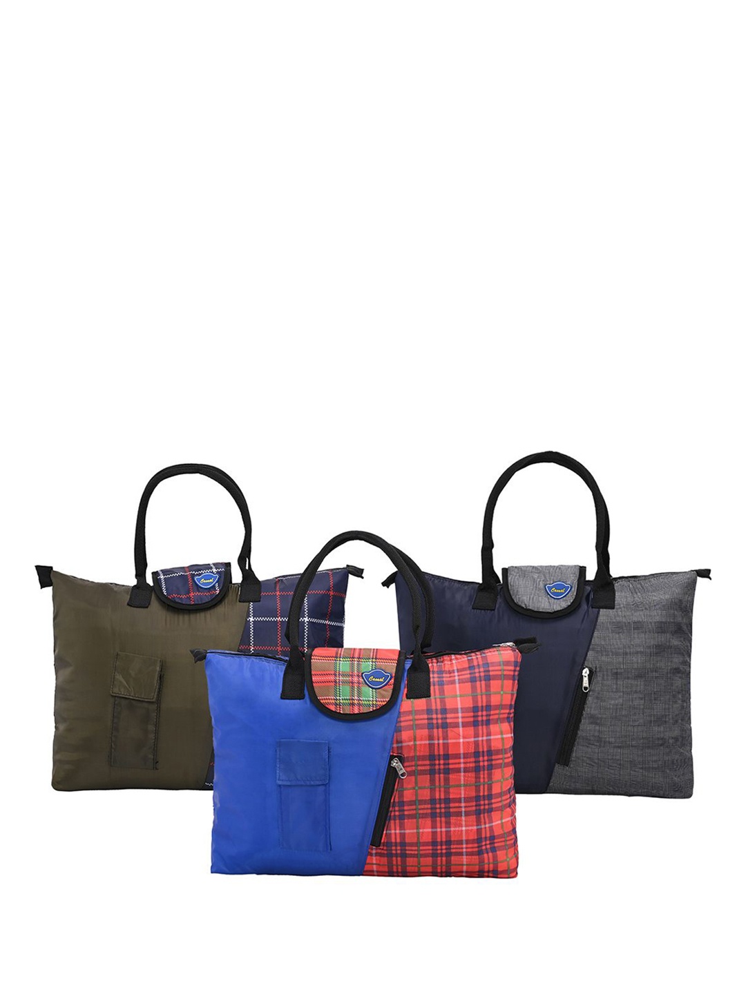 

Kuber Industries Pack Of 3 Checked Structured Handheld Bags, Blue