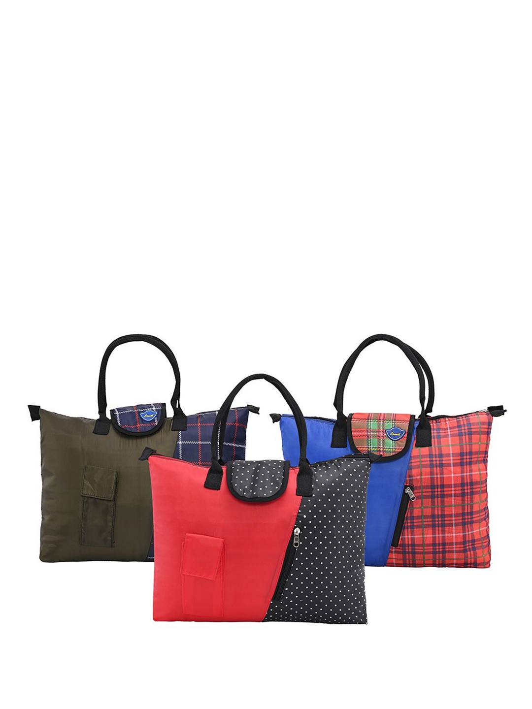 

Kuber Industries Pack Of 3 Checked Structured Handheld Bags, Green