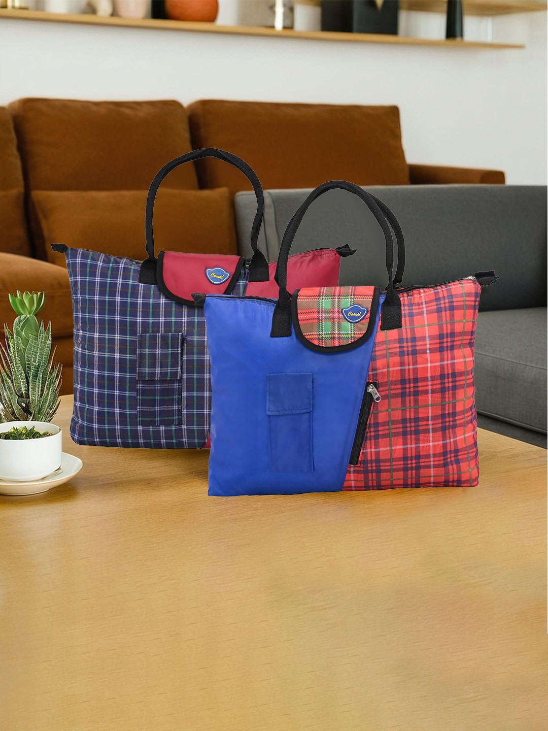 

Kuber Industries Women Checked Structured Handheld Bags, Blue